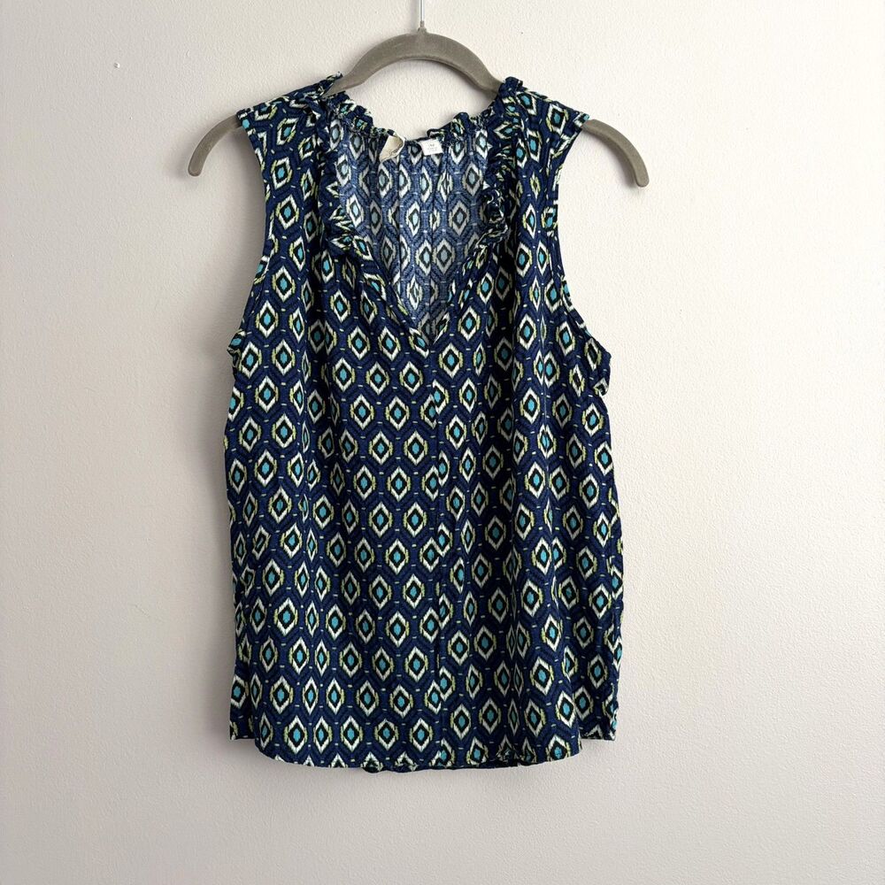 Anthropologie Womens Navy Geometric Print Tank Top Size Medium Rayon Lightweight